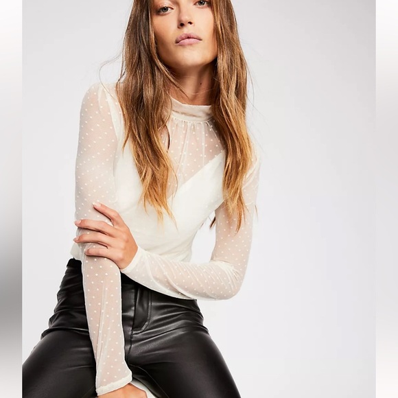 Free People Twice The Fun Bodysuit Cream Size XS - Picture 4 of 14